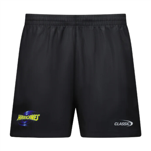 Classic Hurricanes 2024 Super Rugby Kids Performance Gym Shorts Black Players Sports NZ