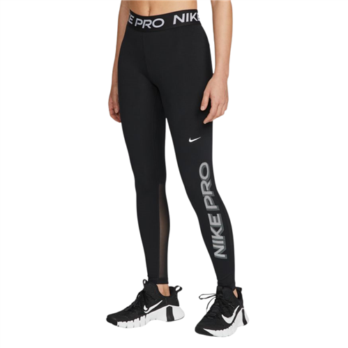 Nike Pro Dri-FIT Women's Mid-Rise Graphic Training Leggings Black / White