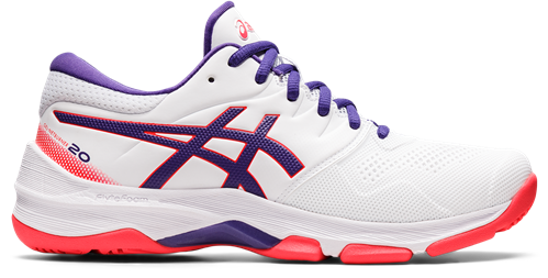 Asics Gel-Netburner 20 (Wide D) Netball Shoes White / Gentry Purple |  Players Netball NZ