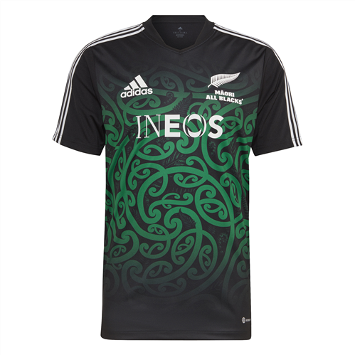 adidas Maori All Blacks Performance Tee Black Tea Green 2022 Players Rugby NZ