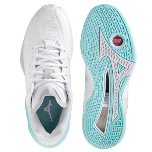 Mizuno Wave Stealth Neo Netball Shoes White/Tanager Turquoise | Players ...