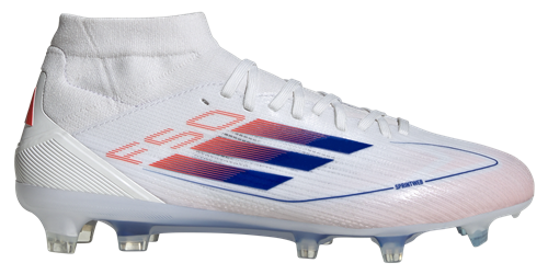 ADIDAS WOMENS' F50 PRO MID FG BOOTS WHITE/LUCID BLUE/RED
