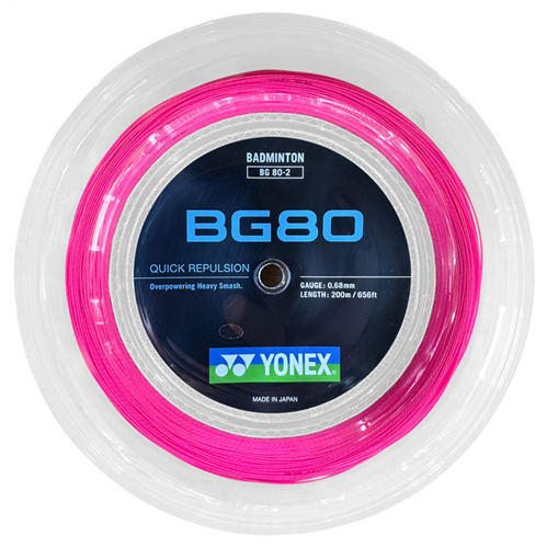 YONEX BG80 BADMINTON STRINGS - NEON PINK 200M REEL