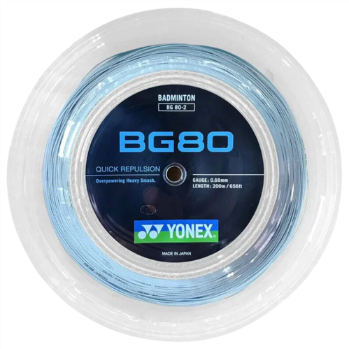 YONEX BG80 BADMINTON STRINGS - SKY BLUE 200M REEL