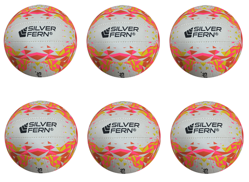 SILVER FERN PS SUPERGRIP NETBALL PINK/YELLOW 6 PACK