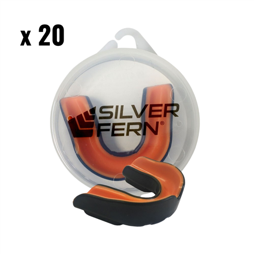 SILVER FERN JUNIOR TEAM MOUTHGUARD 20 PACK BLACK/ORANGE
