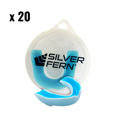 SILVER FERN ADULT TEAM MOUTHGUARD 20 PACK WHITE/BLUE