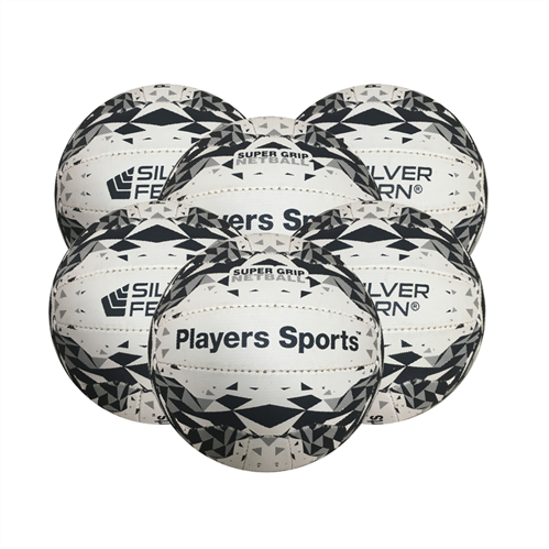 SILVER FERN PS SUPERGRIP NETBALL BLACK/WHITE 6 PACK