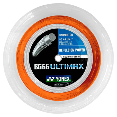 YONEX BG66 ULTIMAX BADMINTON STRINGS - ORANGE 200M REEL