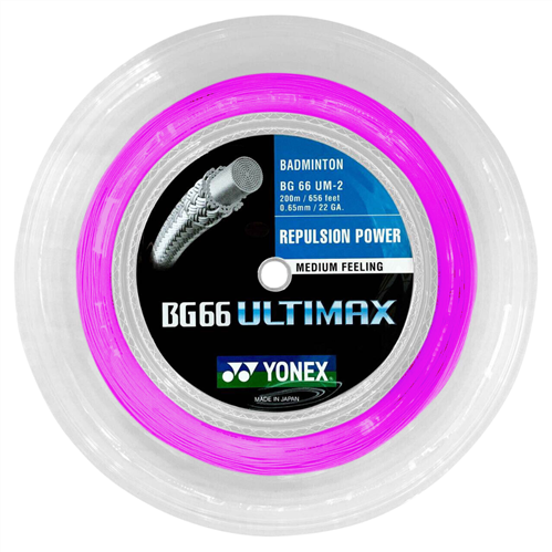 YONEX BG66 ULTIMAX BADMINTON STRINGS - PINK 200M REEL