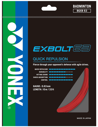 YONEX EXBOLT 63 BADMINTON STRINGS - RUBY RED